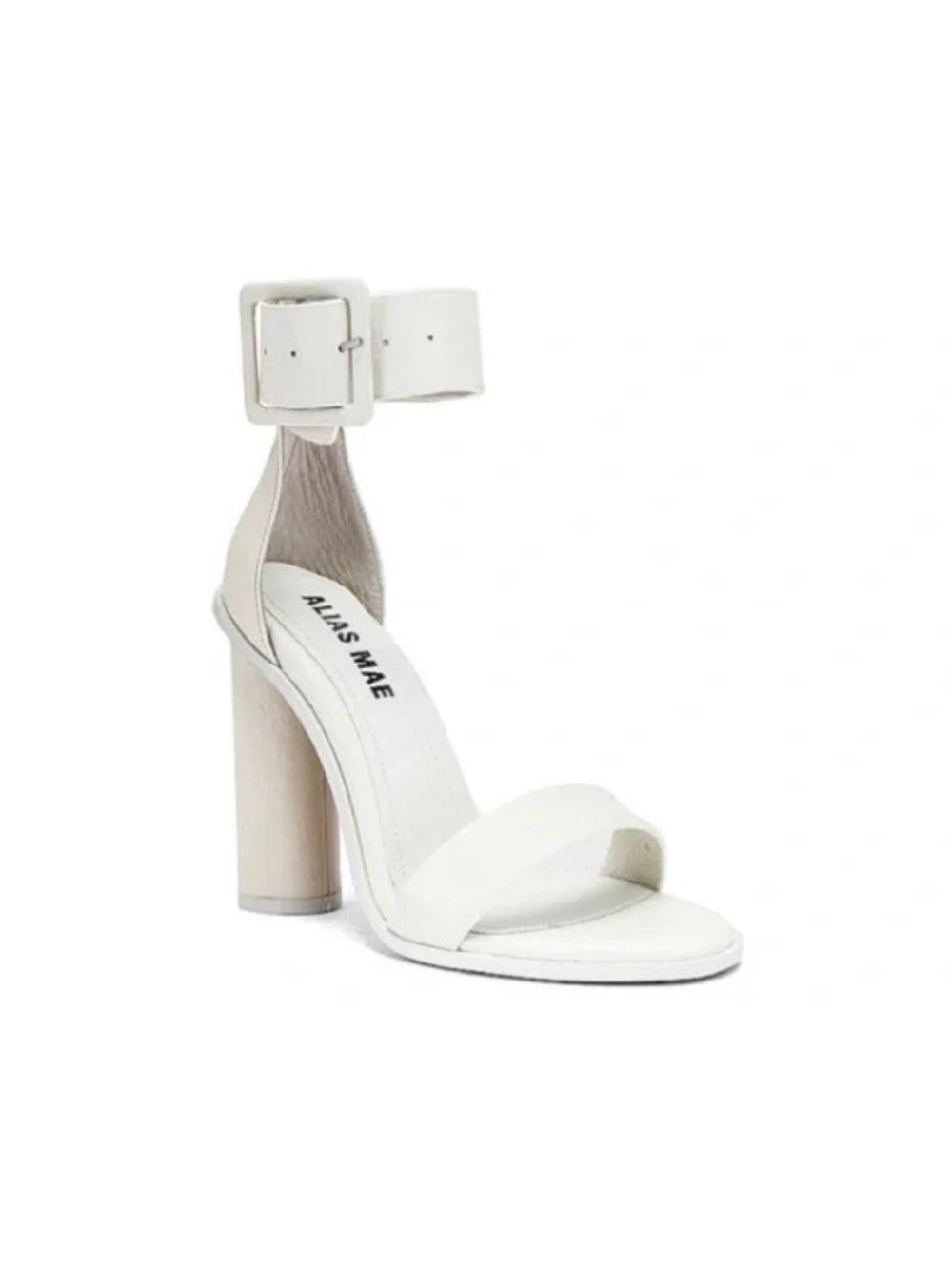 Alias Mae 'Ami' Women's 37 / US 6 Ankle Wrap Buckle High Heel White Leather